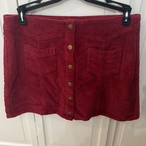 burgundy corduroy buttoned mini skirt